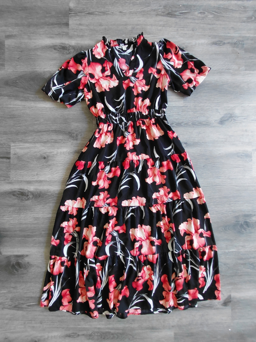 Cato Black Maxi Dress with Pink Floral Print